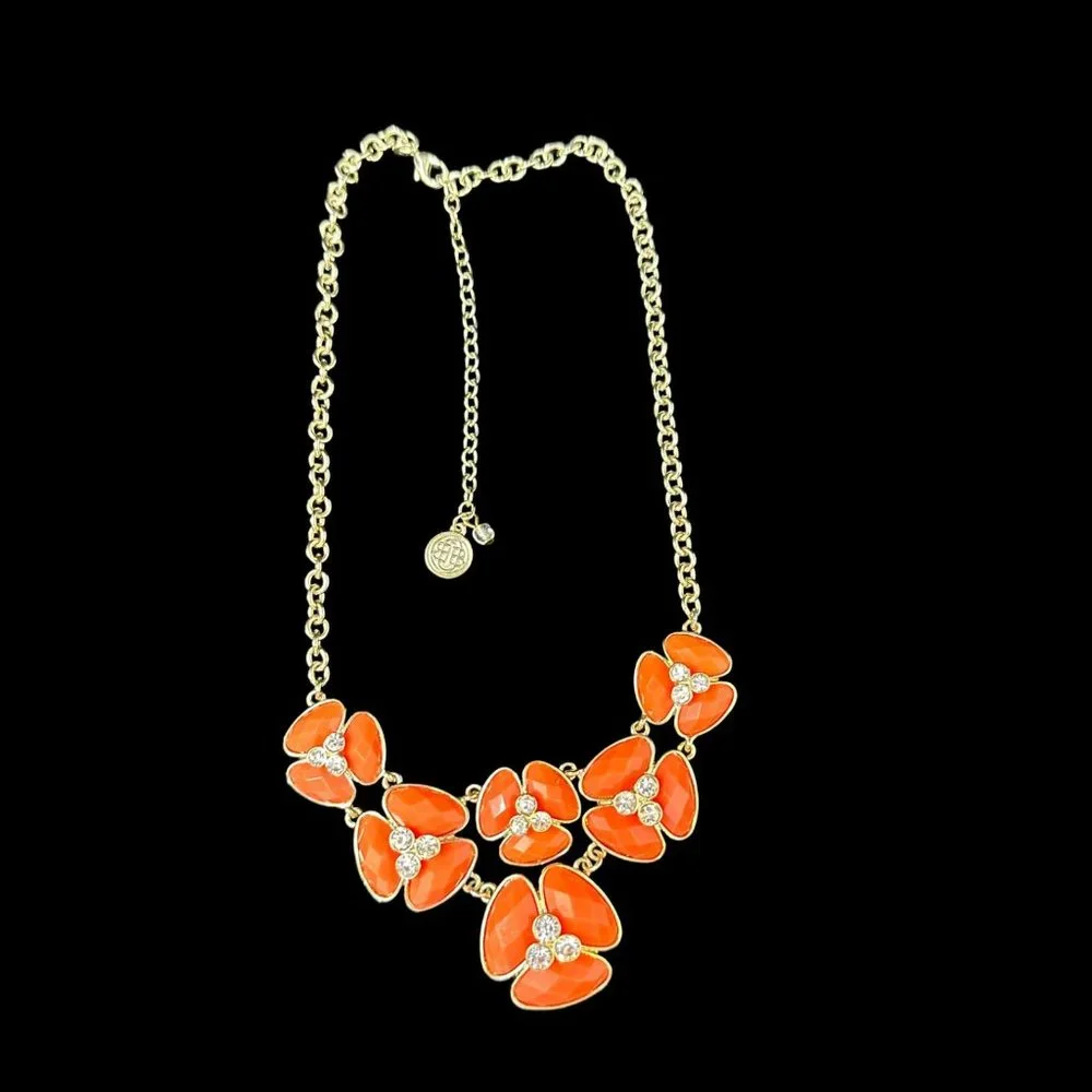 Bill Blass Gold Tone Faceted Coral Acrylic Resin Rhinestone BLING Necklace 20" - Picture 2 of 11